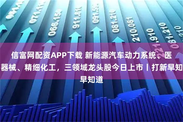 信富网配资APP下载 新能源汽车动力系统、医疗器械、精细化工，三领域龙头股今日上市丨打新早知道