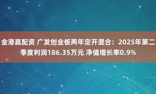 金港赢配资 广发创业板两年定开混合：2025年第二季度利润186.35万元 净值增长率0.9%