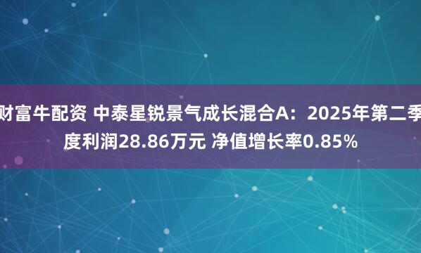 财富牛配资 中泰星锐景气成长混合A：2025年第二季度利润28.86万元 净值增长率0.85%