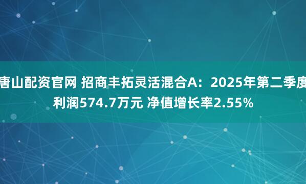 唐山配资官网 招商丰拓灵活混合A：2025年第二季度利润574.7万元 净值增长率2.55%