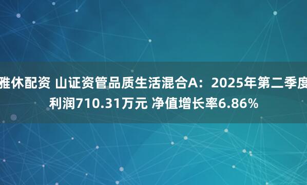 雅休配资 山证资管品质生活混合A：2025年第二季度利润710.31万元 净值增长率6.86%