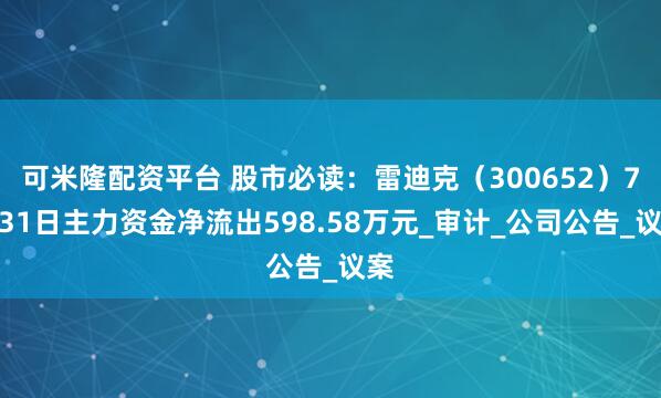 可米隆配资平台 股市必读：雷迪克（300652）7月31日主力资金净流出598.58万元_审计_公司公告_议案