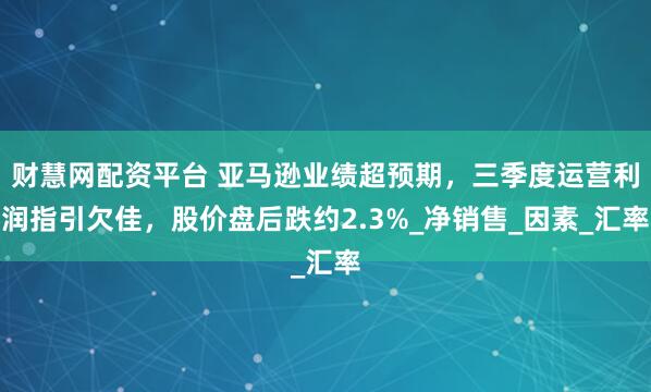 财慧网配资平台 亚马逊业绩超预期，三季度运营利润指引欠佳，股价盘后跌约2.3%_净销售_因素_汇率